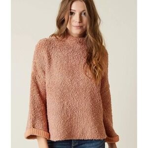 Free People Peach Nubby Textured Pullover Long Sleeve Cotton Sweater small